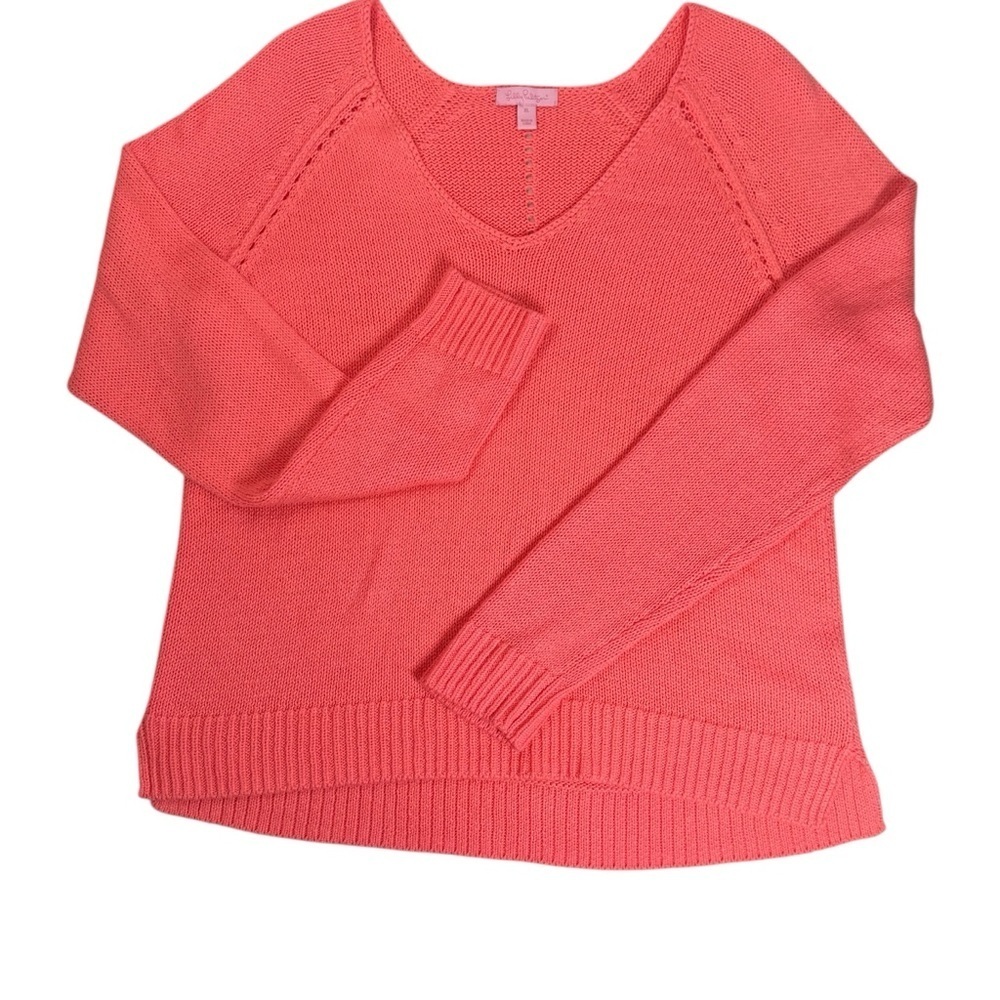 Lilly Pulitzer Vibrant Neon Orange V-Neck Sweater. Size XL